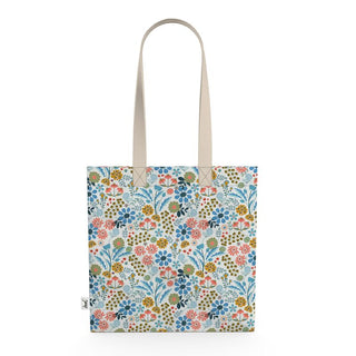 Cotton canvas tote bag with colorful flowers in pastel colors.