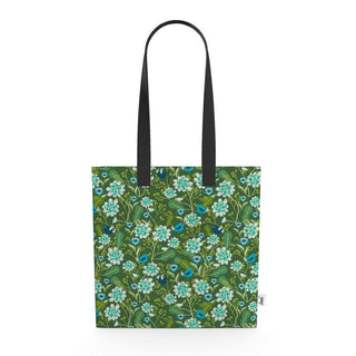 Green floral-patterned tote bag