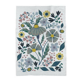 Image of tea towel with flowers and ladybugs illustration