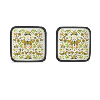 two Floral and butterfly patterned pot holders. sold online at jean c studio.