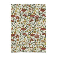 image of tea towel illustrated with flowers and ladybugs in earth tone colors sold online at Jean C Studio