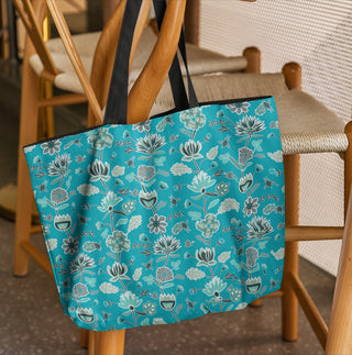 Blissful Stroll Blue Organic Cotton Tote Bag