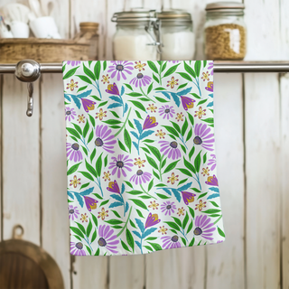 Lavender Coneflowers Cotton Tea Towel