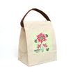 image of canvas lunch bag with illustration of bees and red coneflowers