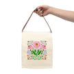 Pink Coneflowers and other flowers on a beige lunch bag with brown handles
