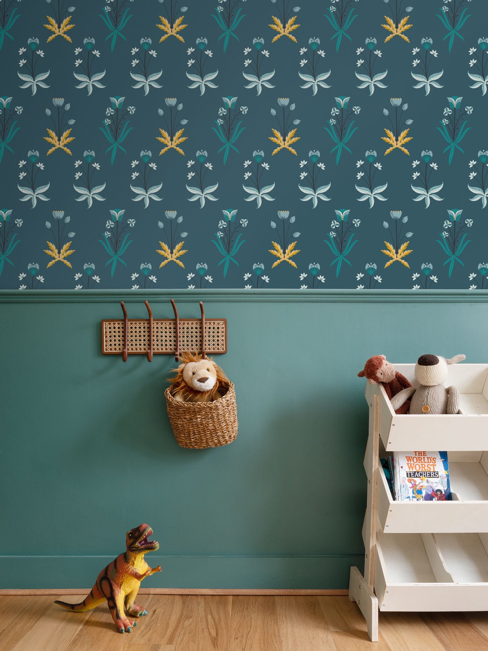 Meadow Flowers Teal Wallpaper