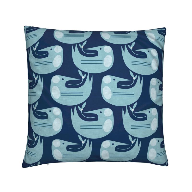 House Finches Blue Cotton Linen Pillow Cover