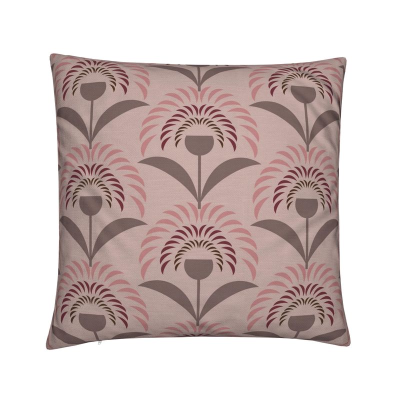 Mums Taupe and Pink Cotton Linen Pillow Cover
