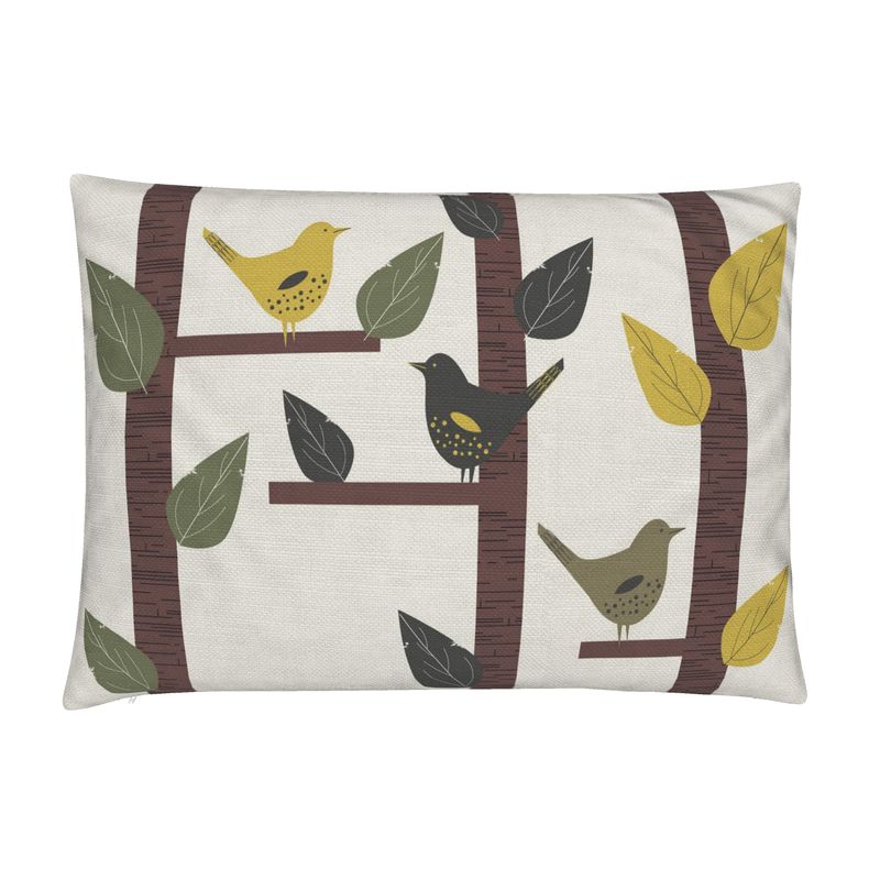 Bird Gathering Cotton Linen Lumbar Pillow Cover
