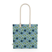 Image of organic cotton tote bag with blue and green flowers and leaves in a trailing style pattern