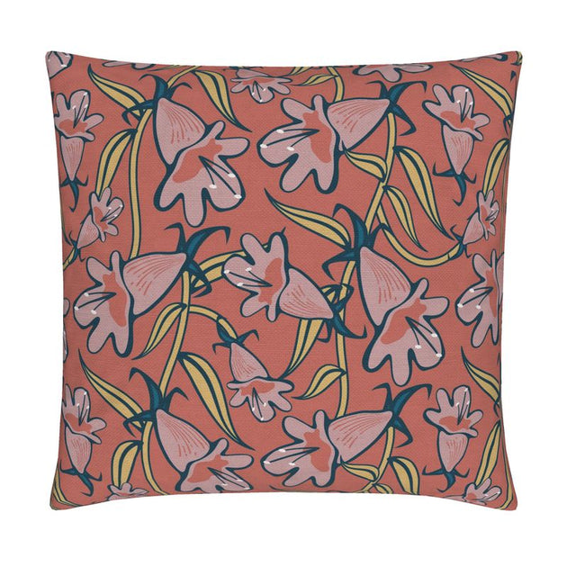 Image of pillow cover with pink penstemon flowers and stems