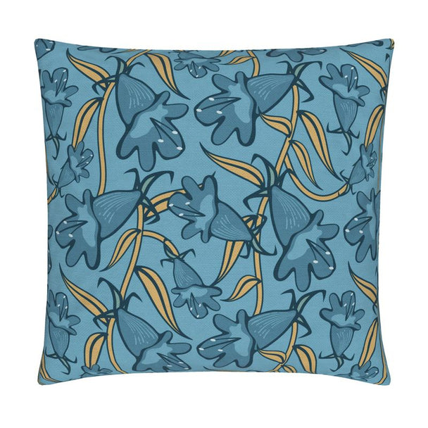 Image of pillow cover with blue penstemon flowers