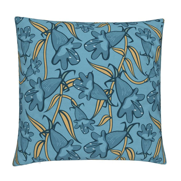 Image of pillow cover with blue penstemon flowers