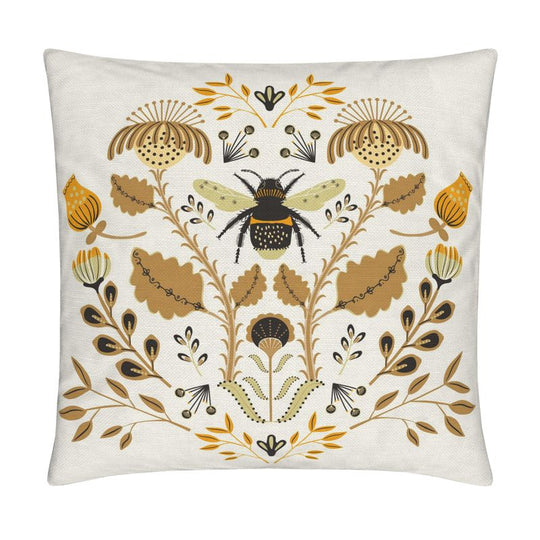 image of pillow with big bumblebee and flowers on it