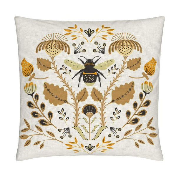 image of pillow with big bumblebee and flowers on it