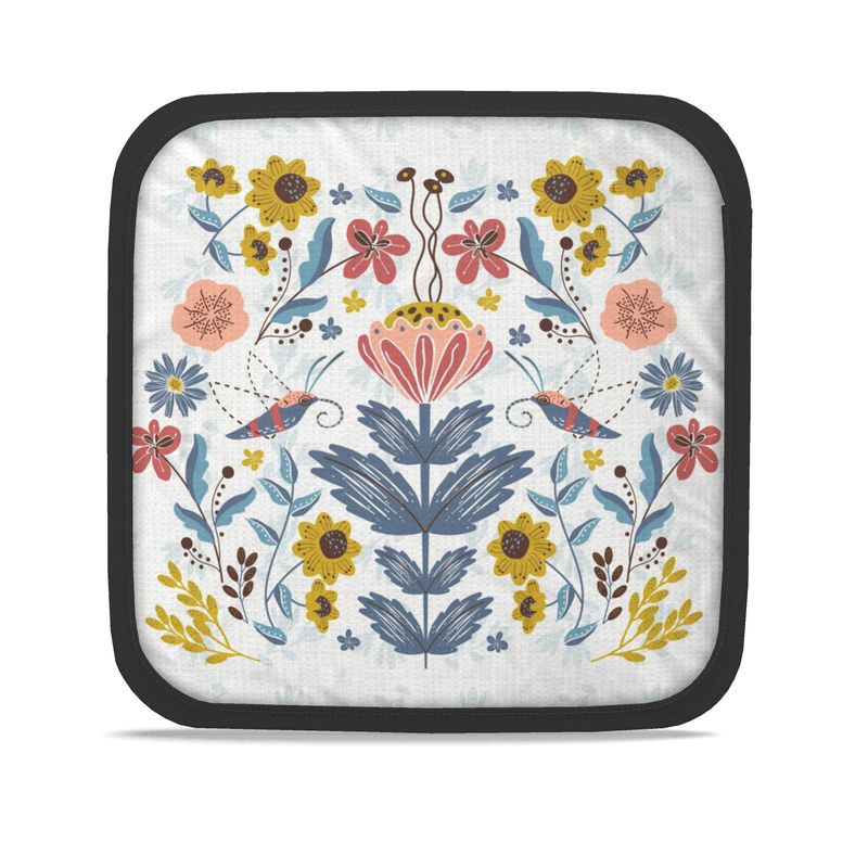 Image of pot holder with hand drawn flowers
