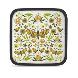flowers and butterflies on a pot holder. sold online at jean c studio.