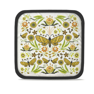 flowers and butterflies on a pot holder. sold online at jean c studio.