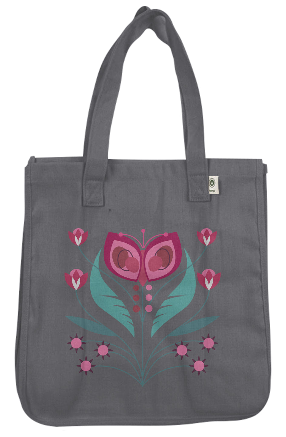 Pink Butterfly Flower Hemp Tote