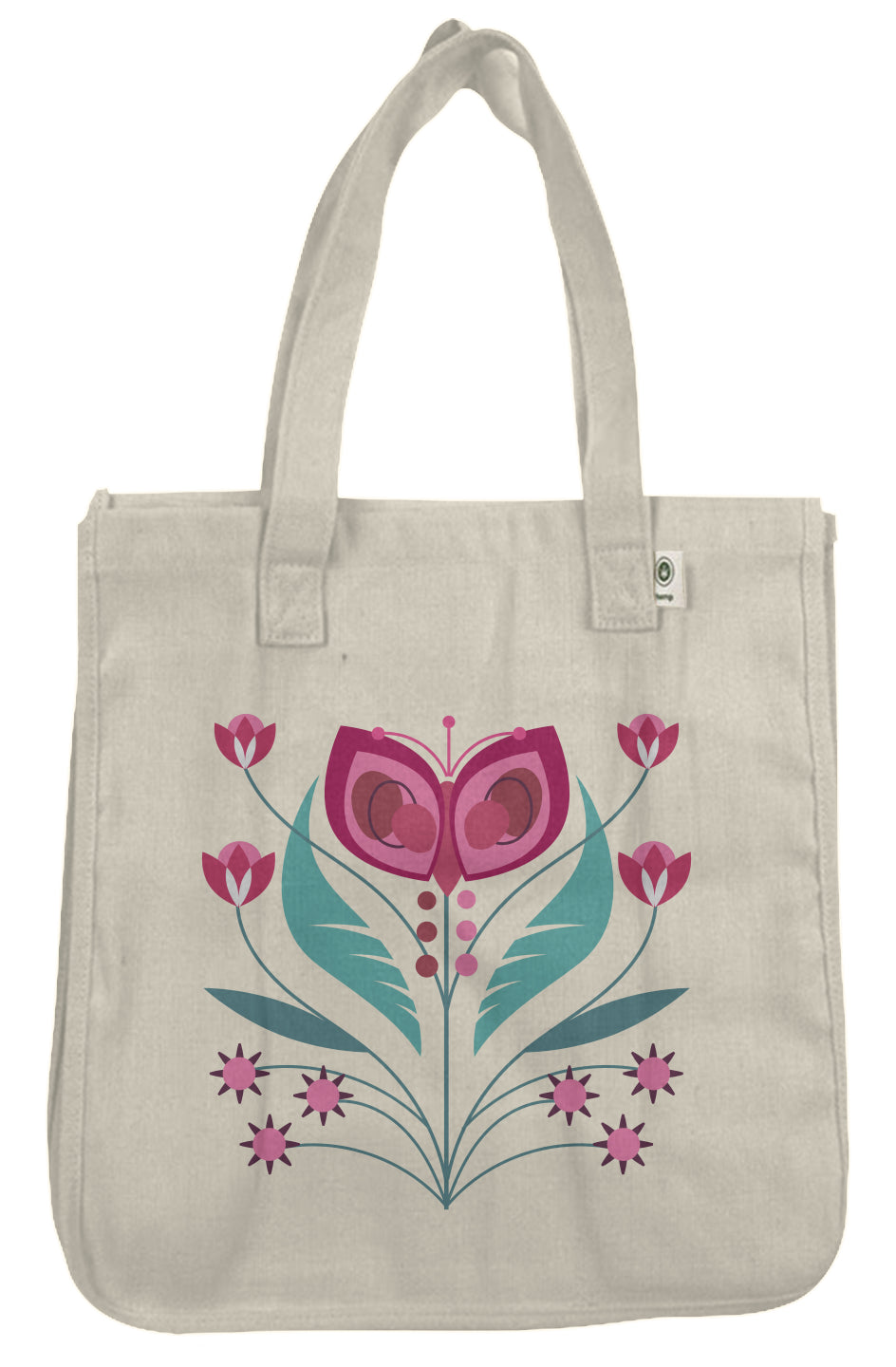 Pink Butterfly Flower Hemp Tote