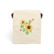 Beige lunch bag with sunflower and bees illustration 