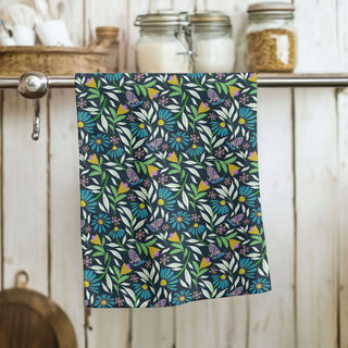 Coneflowers Dark Cotton Tea Towel