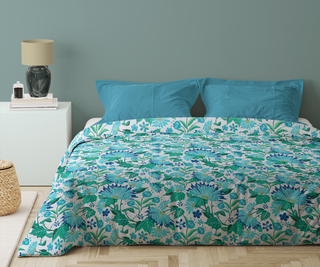 Delicate Flowers Blue Cotton Sateen Duvet Cover