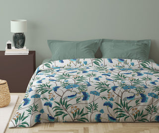 Exotic Birds Blue Cotton Sateen Duvet Cover