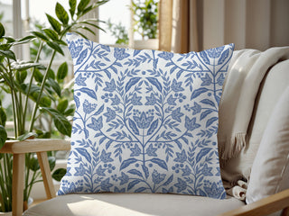 Morning Blooms Blue Cotton Pillow Cover