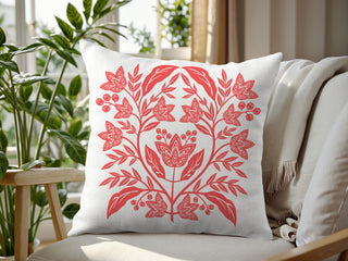 Morning Blooms Blush Cotton Linen Pillow Cover