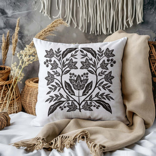 Morning Blooms Dark Cotton Linen Pillow Cover
