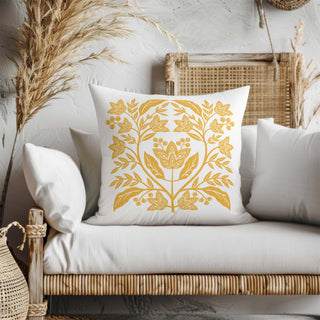 Morning Blooms Gold Cotton Linen Pillow Cover