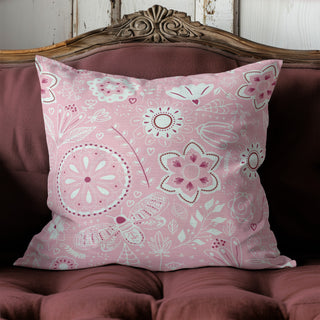Simplicity Floral Pink Cotton Linen Pillow Cover